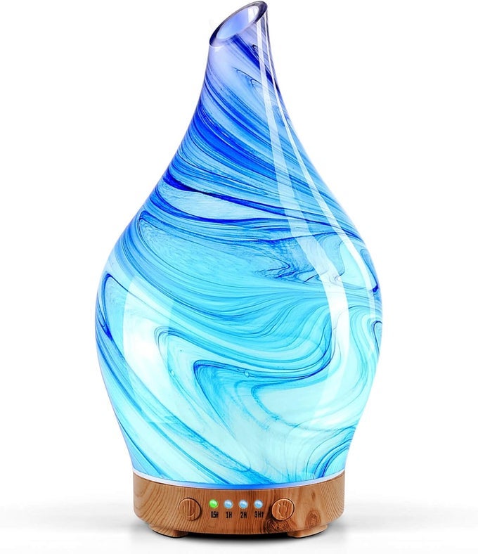 150ML ESSENTIAL OIL DIFFUSER GLASS COLOR CHANGING AROMA AIR DIFFUSERS AROMATHERAPY ULTRASONIC COOL MIST HUMIDIFIER 6 RUNNING HOURS WATERLESS AUTO-OFF FOR SLEEPING, YOGA, OFFICE, SPA (INK)