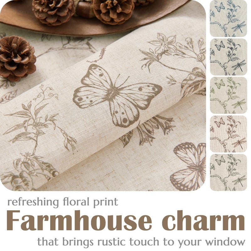 Lazzzy Charlotte Farmhouse Lined Linen Taupe Floral Curtains 96 Inch Long Back Tab Drapes for Living Room Bedroom Light Filtering Country Vintage Rod Pocket, 2 Panels, Taupe on Beige - Image 4