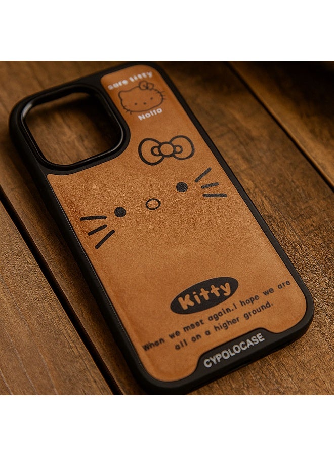 هالو كيتي غطاء لجهاز iPhone 14 Pro Max، جراب حماية بملمس ناعم يشبه الشمواه وتصميم على شكل قطة، مقاوم للصدمات والخدوش، باللون البني - Image 2