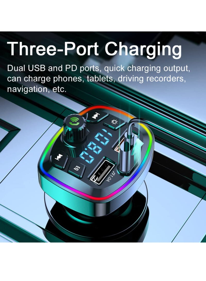 Mi VAZA جهاز إرسال FM بلوتوث للسيارة، منفذ USB مزدوج وشاحن سيارة من نوع PD Type C، جهاز إرسال راديو FM لاسلكي يدعم مشغل MP3، جهاز إرسال راديو FM لاسلكي مع إضاءة خلفية LED ملونة 7 - Image 2