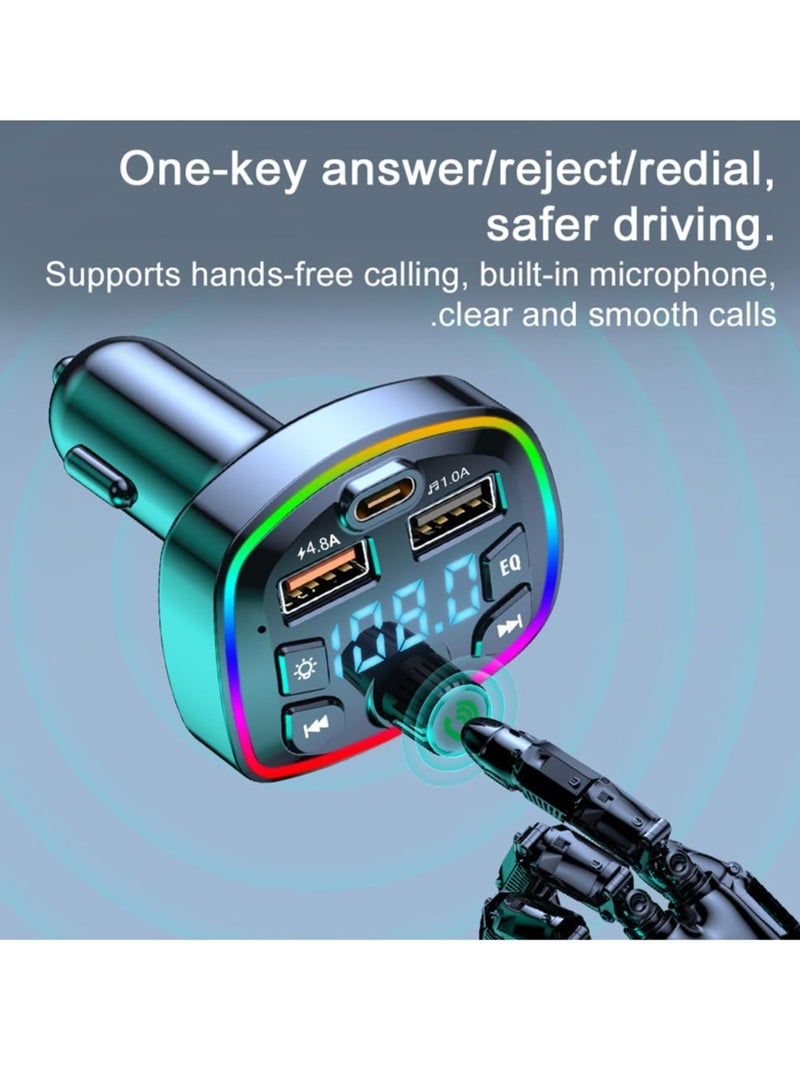 Mi VAZA جهاز إرسال FM بلوتوث للسيارة، منفذ USB مزدوج وشاحن سيارة من نوع PD Type C، جهاز إرسال راديو FM لاسلكي يدعم مشغل MP3، جهاز إرسال راديو FM لاسلكي مع إضاءة خلفية LED ملونة 7 - Image 3