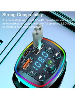 Mi VAZA Bluetooth FM Transmitter For Car, Dual USB Port And PD Type C Car Charger, Wireless FM Radio Transmitter Support Mp3 Player, Wireless FM Radio Transmitter With 7 Color Led Backlight  - Image 4