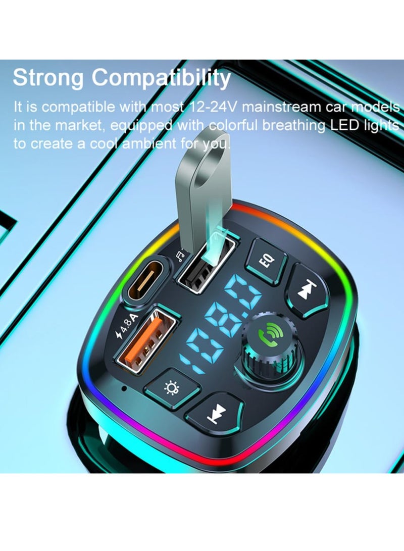 Mi VAZA جهاز إرسال FM بلوتوث للسيارة، منفذ USB مزدوج وشاحن سيارة من نوع PD Type C، جهاز إرسال راديو FM لاسلكي يدعم مشغل MP3، جهاز إرسال راديو FM لاسلكي مع إضاءة خلفية LED ملونة 7 - Image 4