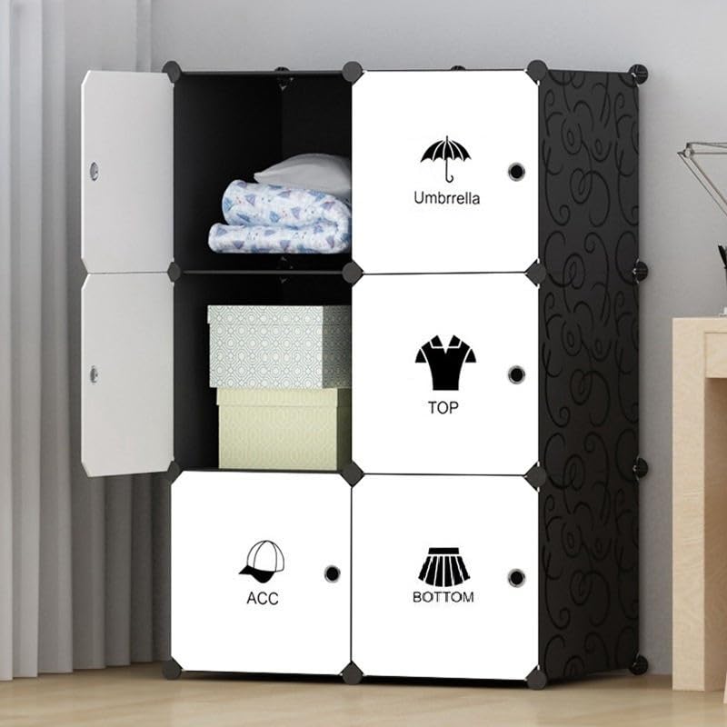 LUHI Plastic Wardrobe for Kids Clothes – Durable, Easy to Use Anti-Skid & Non-Slip Effective Professional Collapsible Wardrobe, Plastic Cupboard for Kids, Foldable Almirah (Black-I5, 6-Door) - Image 1