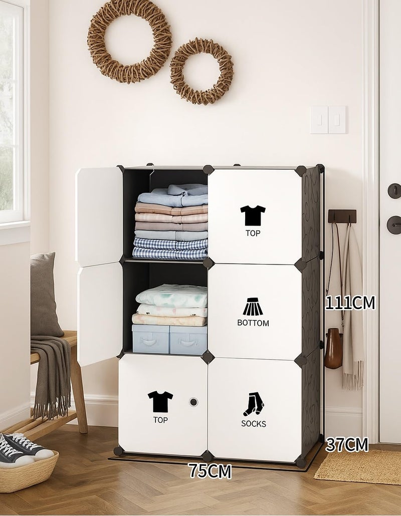 LUHI Plastic Wardrobe for Kids Clothes – Durable, Easy to Use Anti-Skid & Non-Slip Effective Professional Collapsible Wardrobe, Plastic Cupboard for Kids, Foldable Almirah (Black-I5, 6-Door) - Image 2
