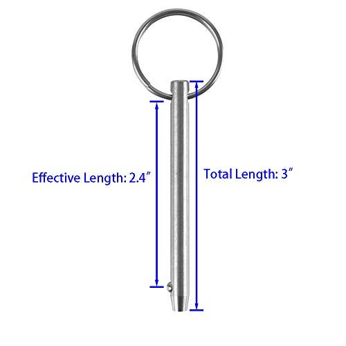 VTurboWay 2 Pack Quick Release Pin, Diameter 1/4"(6.3mm), Overall Length 3"(76mm), Usable Length 2.4"(61mm), Full 316 Stainless Steel, Bimini Top Pin, Marine Hardware - Image 2