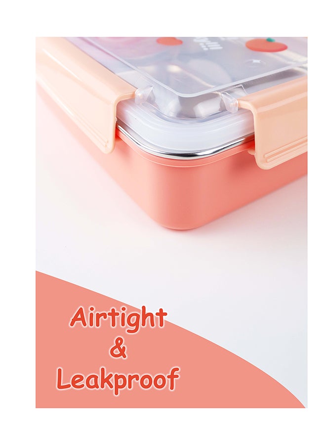 توشيونيكس علبة غداء من الستانلس ستيل – سعة 1.2 لتر – بثلاثة أقسام، ملعقة، كوب، آمنة للميكروويف، غطاء مانع للتسرب، خالية من BPA، وآمنة للفريزر وغسالة الصحون – تصميم كرتوني فواكه – مثالية للمدرسة، المكتب، والسفر – 21 × 15 × 5 سم - Image 3