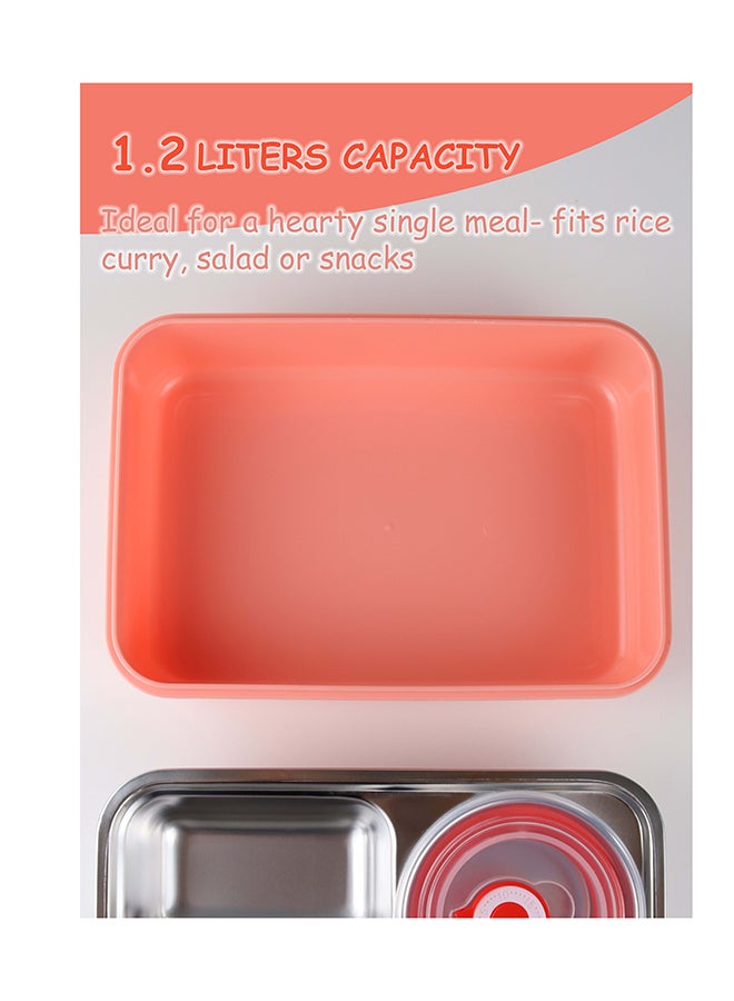 توشيونيكس علبة غداء من الستانلس ستيل – سعة 1.2 لتر – بثلاثة أقسام، ملعقة، كوب، آمنة للميكروويف، غطاء مانع للتسرب، خالية من BPA، وآمنة للفريزر وغسالة الصحون – تصميم كرتوني فواكه – مثالية للمدرسة، المكتب، والسفر – 21 × 15 × 5 سم - Image 5