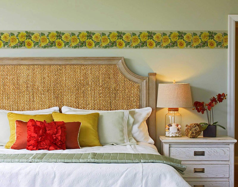 WallDesign Vinyl Yellow Rose With Leaves Flowers Painted Wall Border - 5.25 Inch Width By 5 Ft Length - Image 2