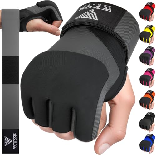 WYOX Gel Boxing Hand Wraps Inner Gloves for Men & Women, 80cm Quick Wrist Straps, Padded Knuckle Protection for Muay Thai Kickboxing, Hand Wraps for Boxing & Martial Arts (Grey, XS) - Image 1