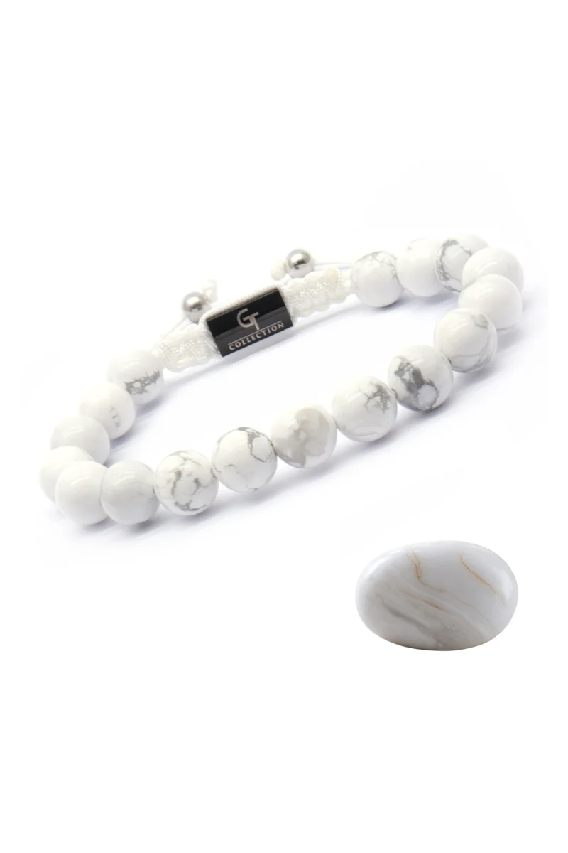 Howlite Beads Handmade Natural Stone Bead Bracelet – Bracelet for Men, Men’s Bracelet, Gifts for Men, Bracelets for Men – Adjustable One Size Fits All