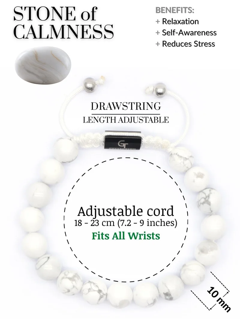 Lunnora White Howlite Beads Handmade Natural Stone Bead Bracelet – Bracelet for Men, Men’s Bracelet, Gifts for Men, Bracelets for Men – Adjustable One Size Fits All for Men | Best Price UAE