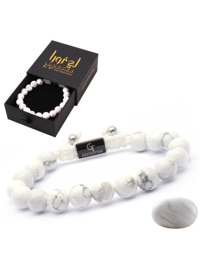 Lunnora Howlite Beads Handmade Natural Stone Bead Bracelet – Bracelet for Men, Men’s Bracelet, Gifts for Men, Bracelets for Men – Adjustable One Size Fits All - Image 1