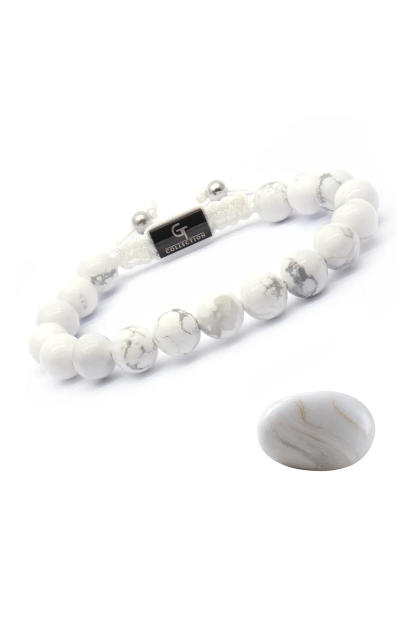 Lunnora White Howlite Beads Handmade Natural Stone Bead Bracelet – Bracelet for Men, Men’s Bracelet, Gifts for Men, Bracelets for Men – Adjustable One Size Fits All for Men | Best Price UAE