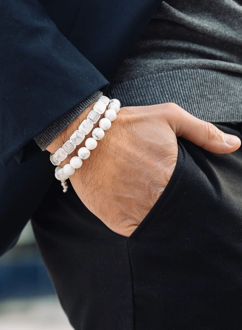 Lunnora White Howlite Beads Handmade Natural Stone Bead Bracelet – Bracelet for Men, Men’s Bracelet, Gifts for Men, Bracelets for Men – Adjustable One Size Fits All for Men | Best Price UAE