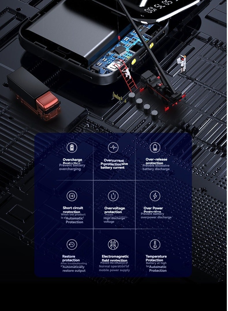 Mirror Digital Display Large Capacity Power Bank 10000 Mah Mini Portable Power Bank With Mobile Phone Holder (blue) - Image 2