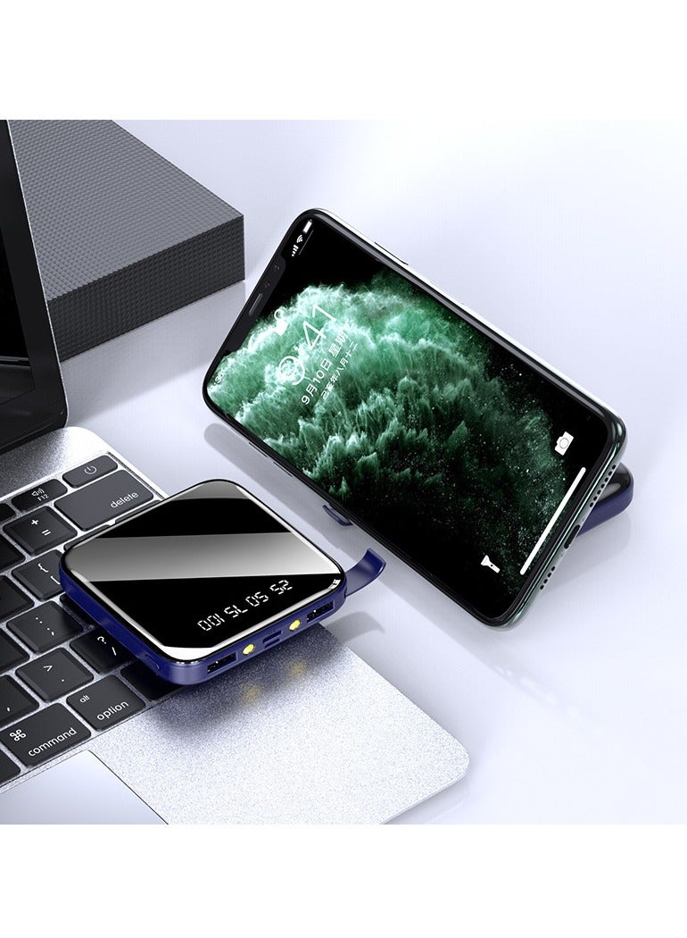 Mirror Digital Display Large Capacity Power Bank 10000 Mah Mini Portable Power Bank With Mobile Phone Holder (blue) - Image 1