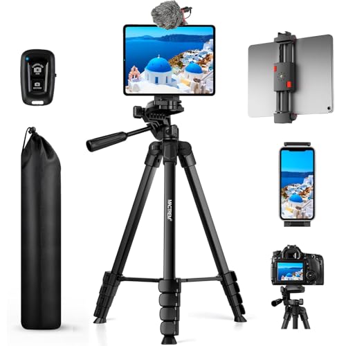 MACTREM iPhone iPad Tripod Stand, 67" Phone Tripod for iPad Tablet Camera with 2 in1 Holder Remote Carry Bag, Aluminum Extendable iPhone Stand for Video Recording/Selfies/Live Stream/Vlogging - Image 1