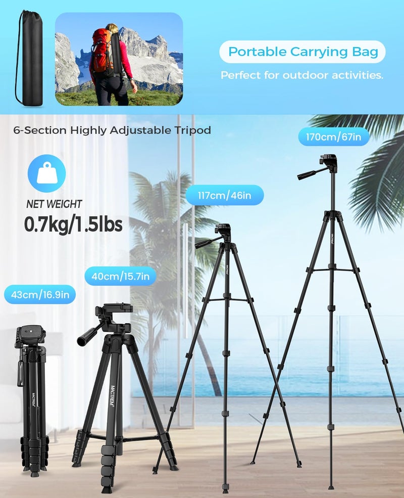 MACTREM iPhone iPad Tripod Stand, 67" Phone Tripod for iPad Tablet Camera with 2 in1 Holder Remote Carry Bag, Aluminum Extendable iPhone Stand for Video Recording/Selfies/Live Stream/Vlogging - Image 5