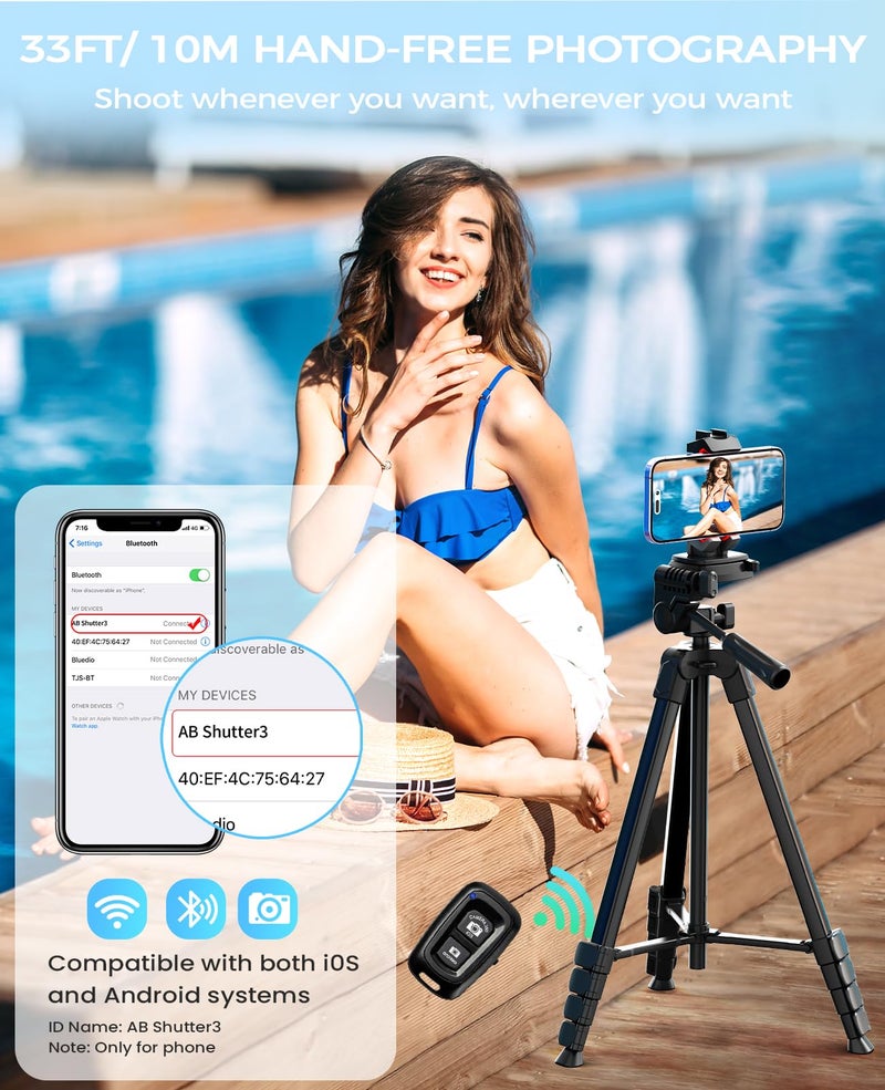 MACTREM iPhone iPad Tripod Stand, 67" Phone Tripod for iPad Tablet Camera with 2 in1 Holder Remote Carry Bag, Aluminum Extendable iPhone Stand for Video Recording/Selfies/Live Stream/Vlogging - Image 4