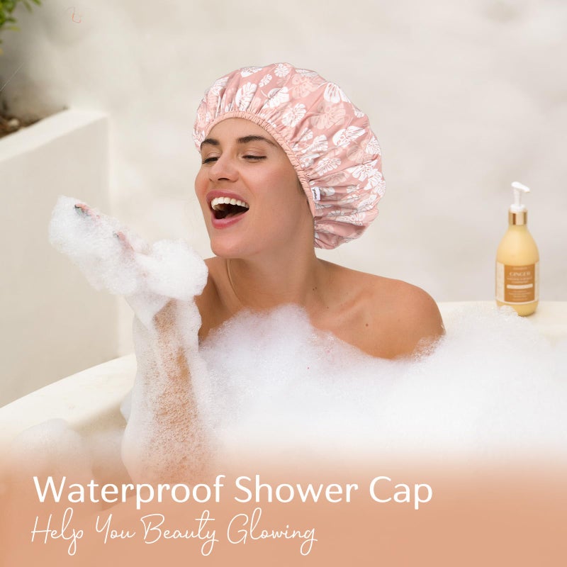 YANIBEST Yanibest Waterproof Double Layer Shower Cap for Women - Reusable  Non-Slip for Most Hair Types  One Size - Image 3