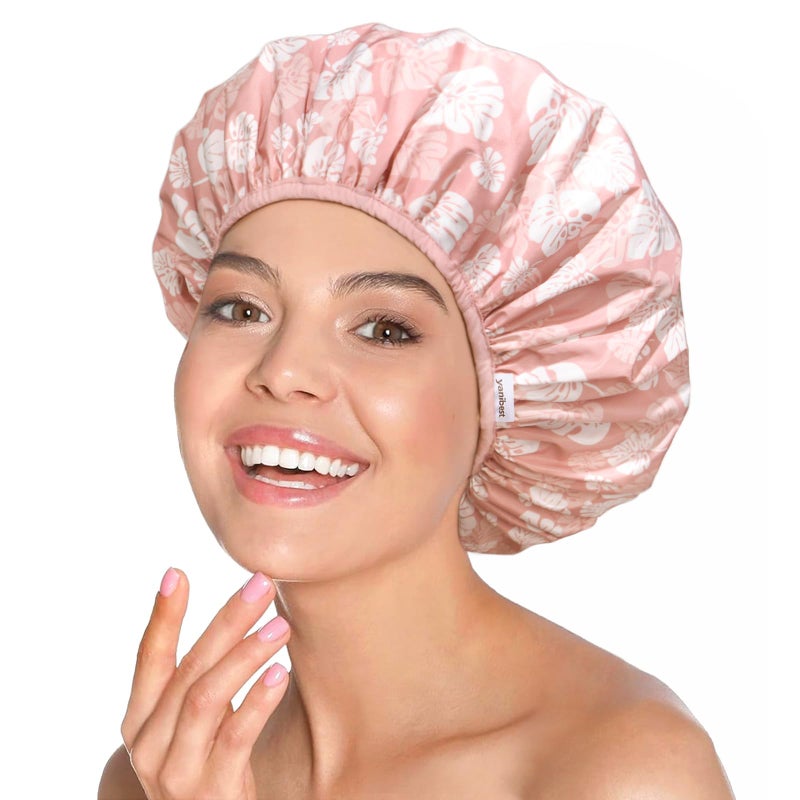 YANIBEST Yanibest Waterproof Double Layer Shower Cap for Women - Reusable  Non-Slip for Most Hair Types  One Size - Image 1