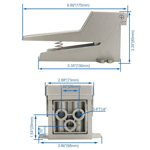 Baomain Pneumatic Foot Pedal Valve 1/4”PT 4F210-08 Foot Operated 5 Way 2 Position Direct Acting - Image 5