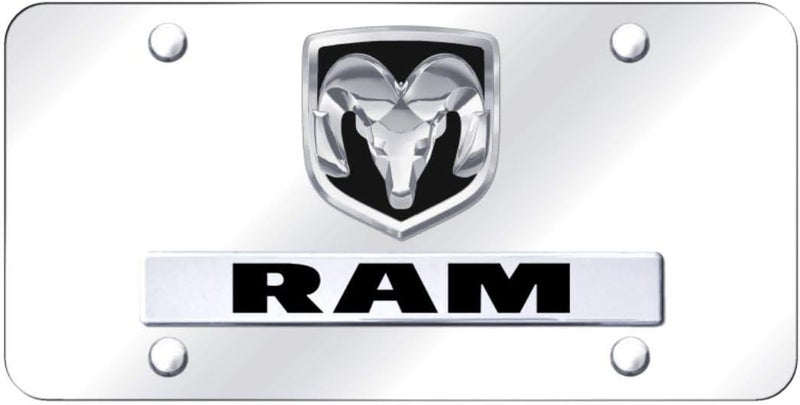Dodge RAM Logo Front License Plate Frame - Stainless Steel Mirror