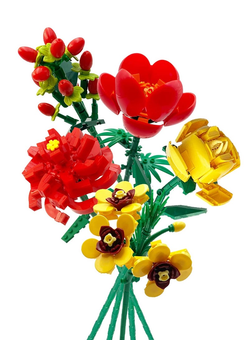 Creative Flower Building Kit for Adults - 494pcs Camellia Bouquet Building Block Set for Unique Gifts & Home Decor, Perfect for Botanical Collection - Image 1