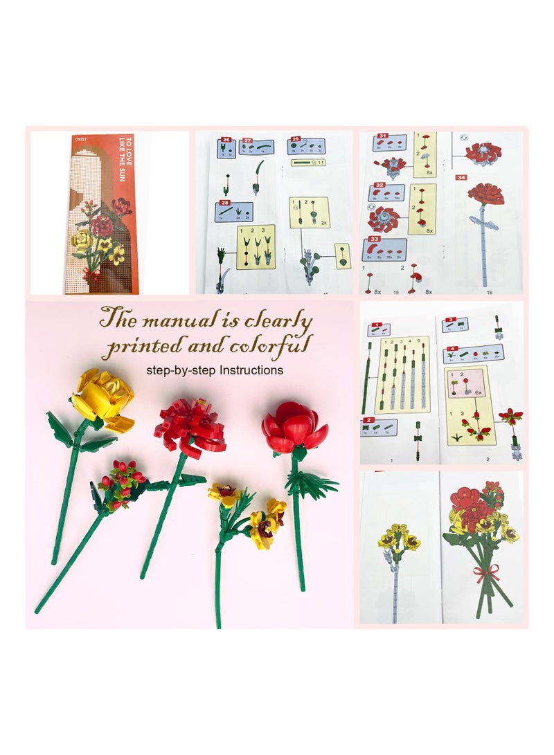 Creative Flower Building Kit for Adults - 494pcs Camellia Bouquet Building Block Set for Unique Gifts & Home Decor, Perfect for Botanical Collection - Image 5