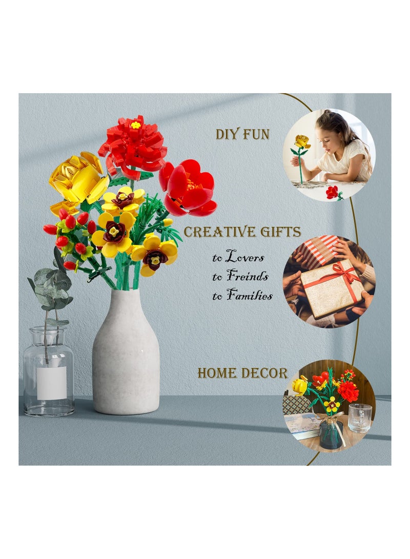 Creative Flower Building Kit for Adults - 494pcs Camellia Bouquet Building Block Set for Unique Gifts & Home Decor, Perfect for Botanical Collection - Image 2