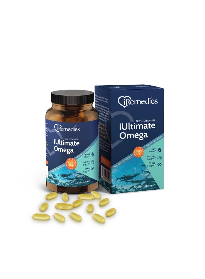 iRemedies iUltimate Omega 120's – High-Potency Omega-3 Fish Oil for Heart, Brain, and Joint Health – 120 Softgels - Image 1