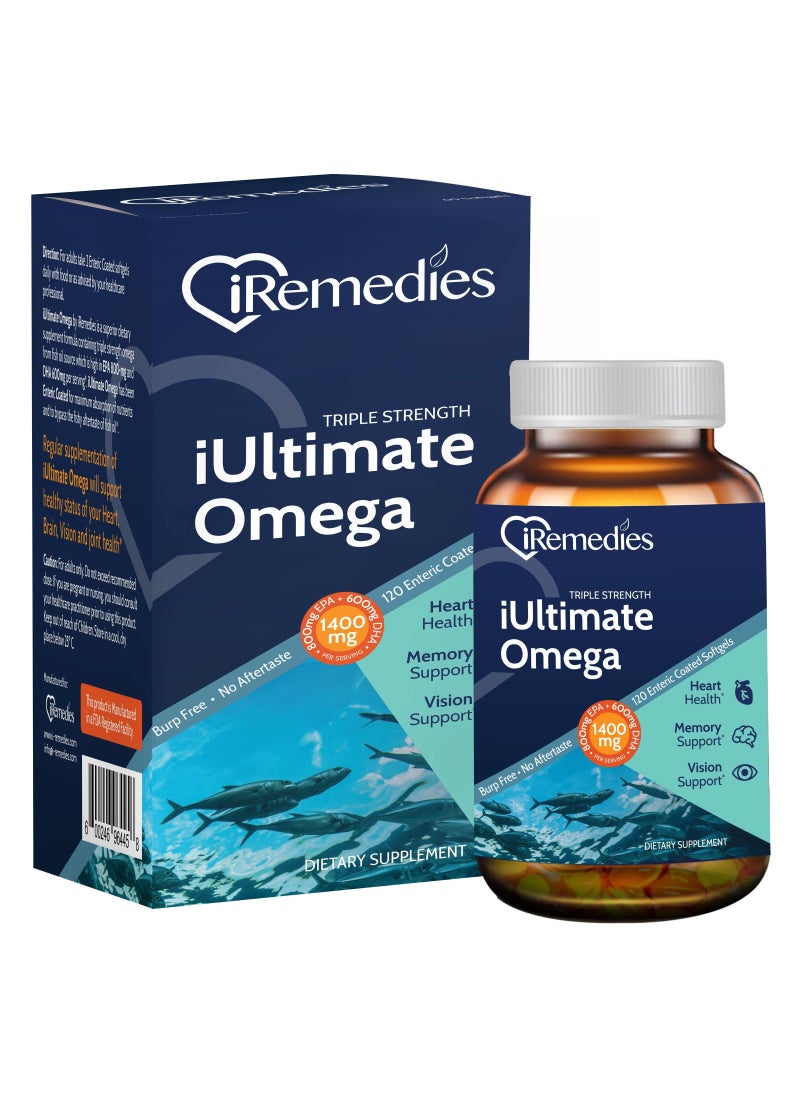 iRemedies iRemedies iUltimate Omega 120's – High-Potency Omega-3 Fish Oil for Heart, Brain, and Joint Health – 120 Softgels  - Image 1