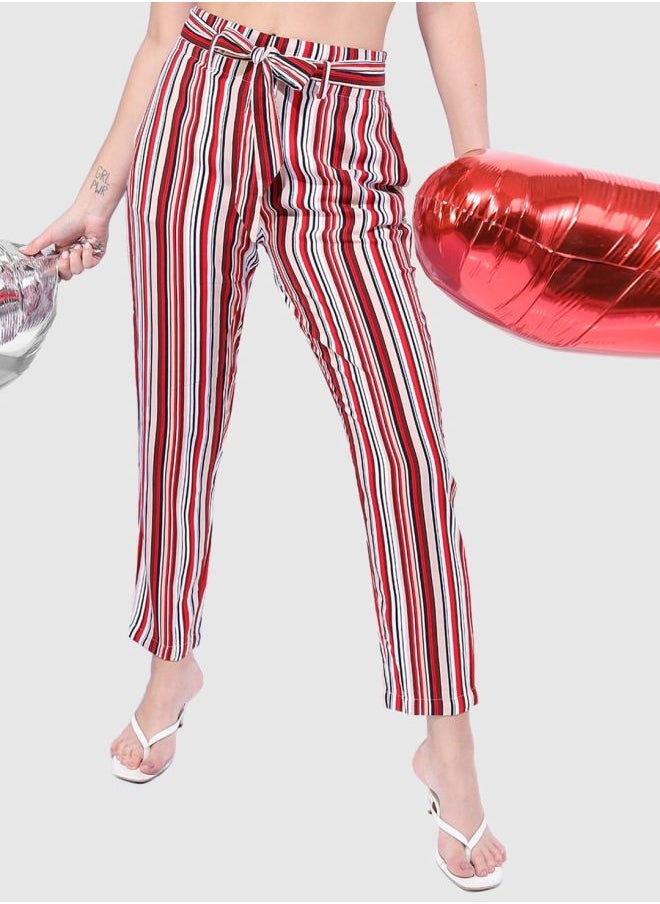 Freehand Women Tapered Striped High-Rise Pants  - Image 1