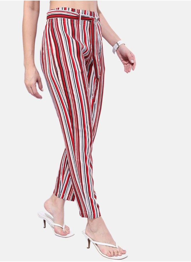 Freehand Women Tapered Striped High-Rise Pants  - Image 3