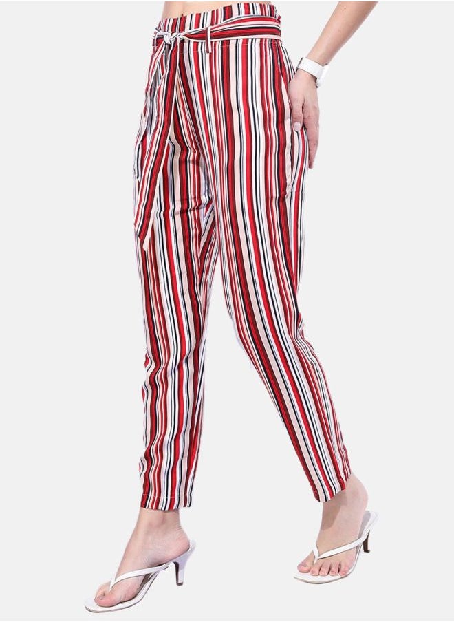 Freehand Women Tapered Striped High-Rise Pants  - Image 4