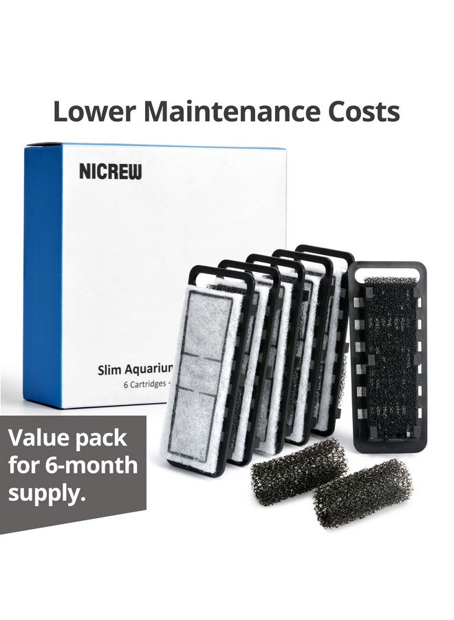 NICREW Slim Aquarium Filter Cartridges (6 Pcs) With Intake Sponges (2 Pcs) - Image 3