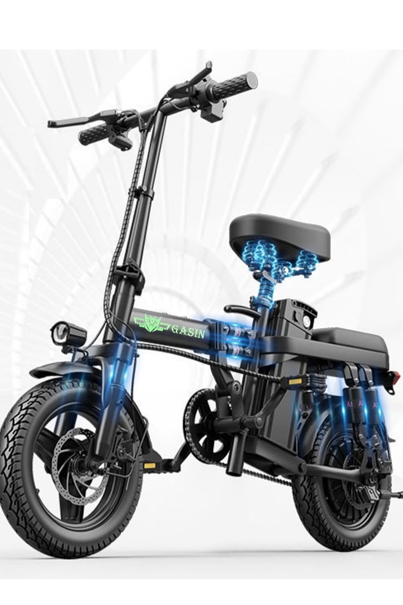 غاز دراجة كهربائية قابلة للطي مقاس 14 بوصة بمدى 100 ميل (مساعدة الدواسة 1) ببطارية 48 فولت، وسرعة 20 ميلًا في الساعة بقوة 500 وات، دراجة كهربائية للبالغين، مناسبة للتنقل، إطارات للتنقل، الشاطئ، الثلج، سكوتر كهربائي جبلي - Image 1