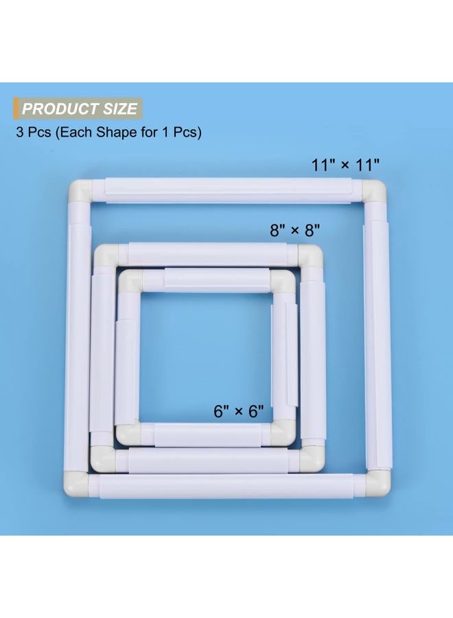 PATIKIL 3 Pieces Square Embroidery Hoop Cross Stitch Hoops Frames Rectangular Embroidery Snap Frame DIY Sewing Tools for Quilting Silk-Painting, White - Image 2