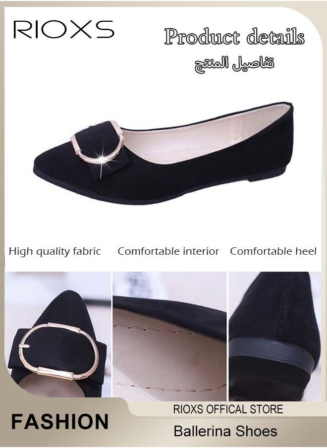 ريوكس أحذية الباليريا الكلاسيكية النسائية، مسطحات الباليه البسيطة الأنيقة، أحذية أصابع القدم المبطنة، أحذية المشي المسطحة المريحة مع الفردية الناعمة، مناسبة للأوقات غير الرسمية أو الرسمية  - Image 3