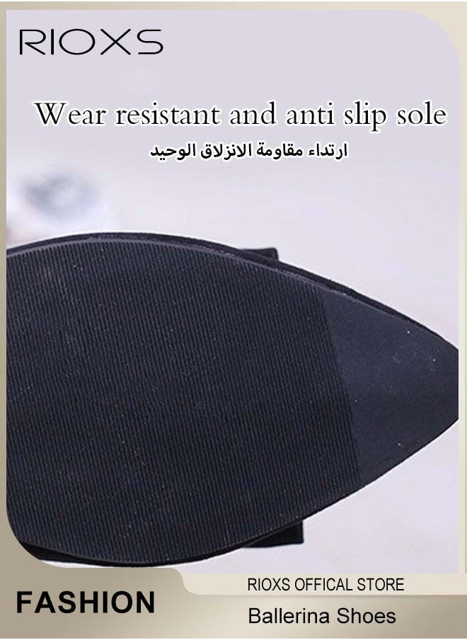 ريوكس أحذية الباليريا الكلاسيكية النسائية، مسطحات الباليه البسيطة الأنيقة، أحذية أصابع القدم المبطنة، أحذية المشي المسطحة المريحة مع الفردية الناعمة، مناسبة للأوقات غير الرسمية أو الرسمية  - Image 4