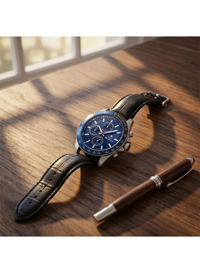 Ben Sherman Blue Winchester Blue Dial Black Genuine Leather Strap Chronograph Watch for Men, 43.2mm for Men | Best Price UAE