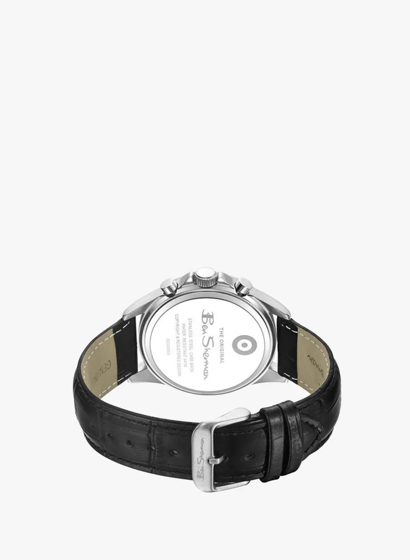 Ben Sherman Blue Winchester Blue Dial Black Genuine Leather Strap Chronograph Watch for Men, 43.2mm for Men | Best Price UAE