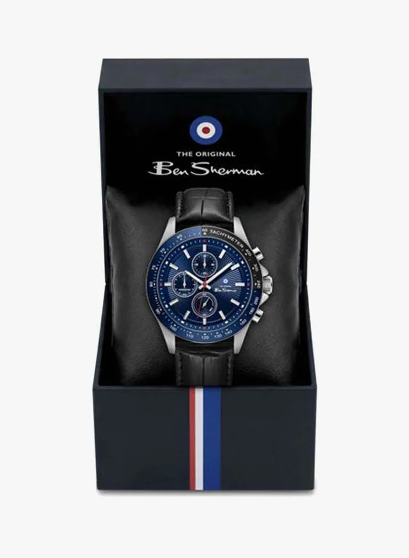 Ben Sherman Blue Winchester Blue Dial Black Genuine Leather Strap Chronograph Watch for Men, 43.2mm for Men | Best Price UAE