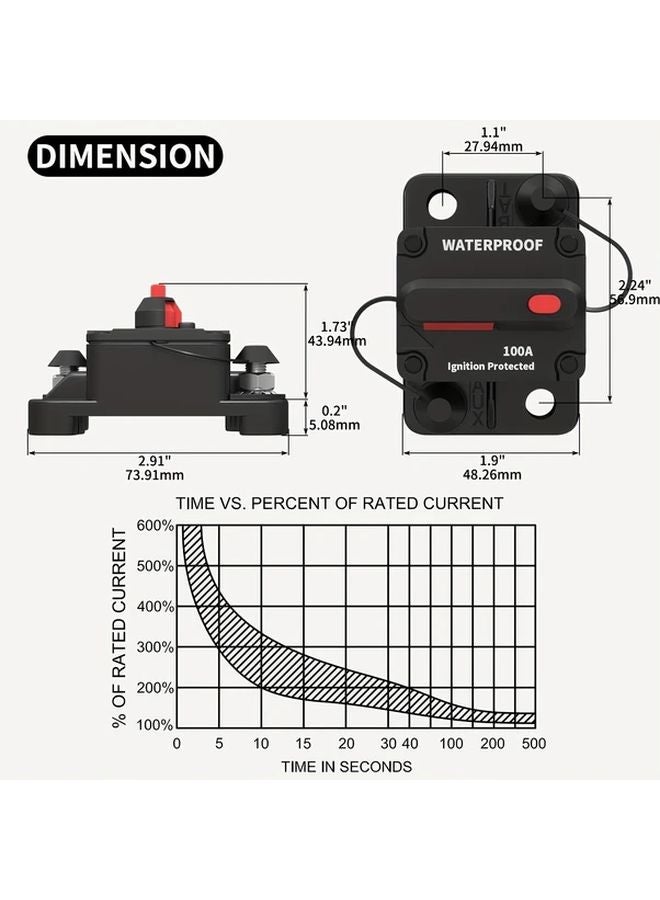 100A 2PCS IP67 Circuit Breaker Auto Reset 12V DC Marine Grade for Boat RV Truck Solar - Image 3