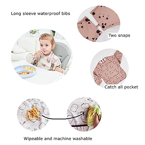 GZMM Waterproof Baby Bibs,Infant Toddler Long Sleeve Feeding Bib With Food Catcher,Easy Clean & Washable 2 Pack - Image 2