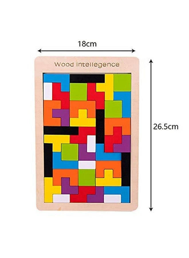 eS³kube Wooden Tetris Puzzle Brain Teaser Toy Colorful Jigsaw Game Montessori Intelligence Educational Gift for Baby- Toddlers, Kids 2-6 Years Old Boys Girls - 40 Pcs, Multi Color - Image 2