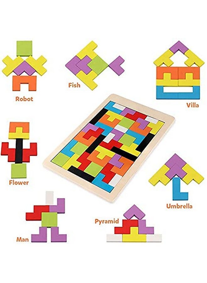 eS³kube Wooden Tetris Puzzle Brain Teaser Toy Colorful Jigsaw Game Montessori Intelligence Educational Gift for Baby- Toddlers, Kids 2-6 Years Old Boys Girls - 40 Pcs, Multi Color - Image 3