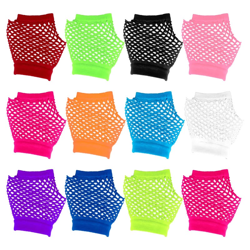 Neon Mesh Fingerless Gloves - Stretchy One-size Fits Most, Breathable Retro 80s Design for Halloween, Cosplay, Birthday And Themed Parties - Image 1