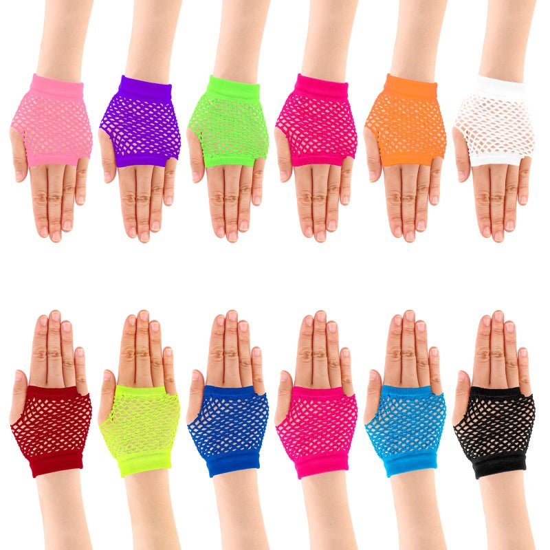 Neon Mesh Fingerless Gloves - Stretchy One-size Fits Most, Breathable Retro 80s Design for Halloween, Cosplay, Birthday And Themed Parties - Image 2